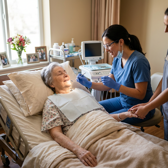 GoDental dentist performing professional mobile bedside dental treatment in Dublin