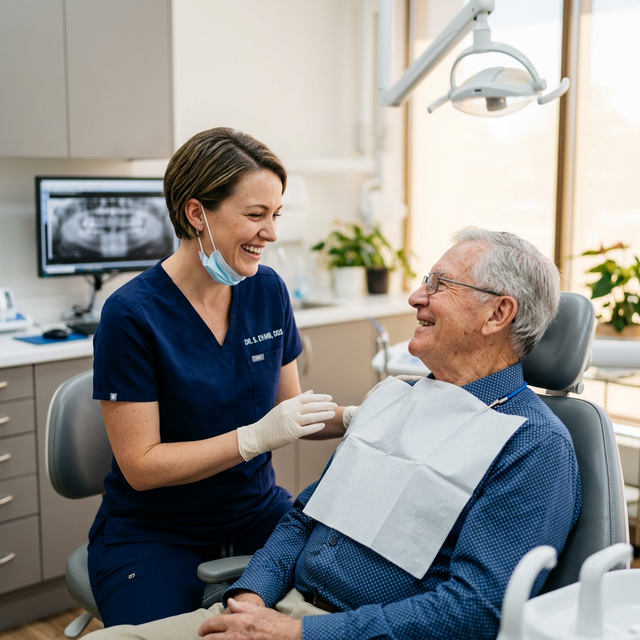 GoDental dentist providing compassionate care to elderly patient at home in Dublin